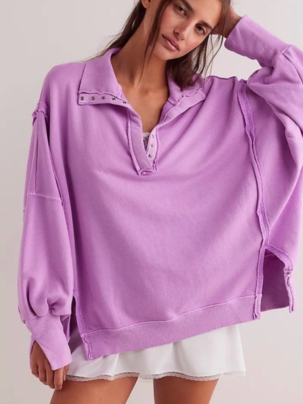 Free People Oversized Lavender Pullover Sweatshirt